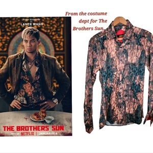 Mondo Leaf Print Silky Italian Dress Shirt Size M/L